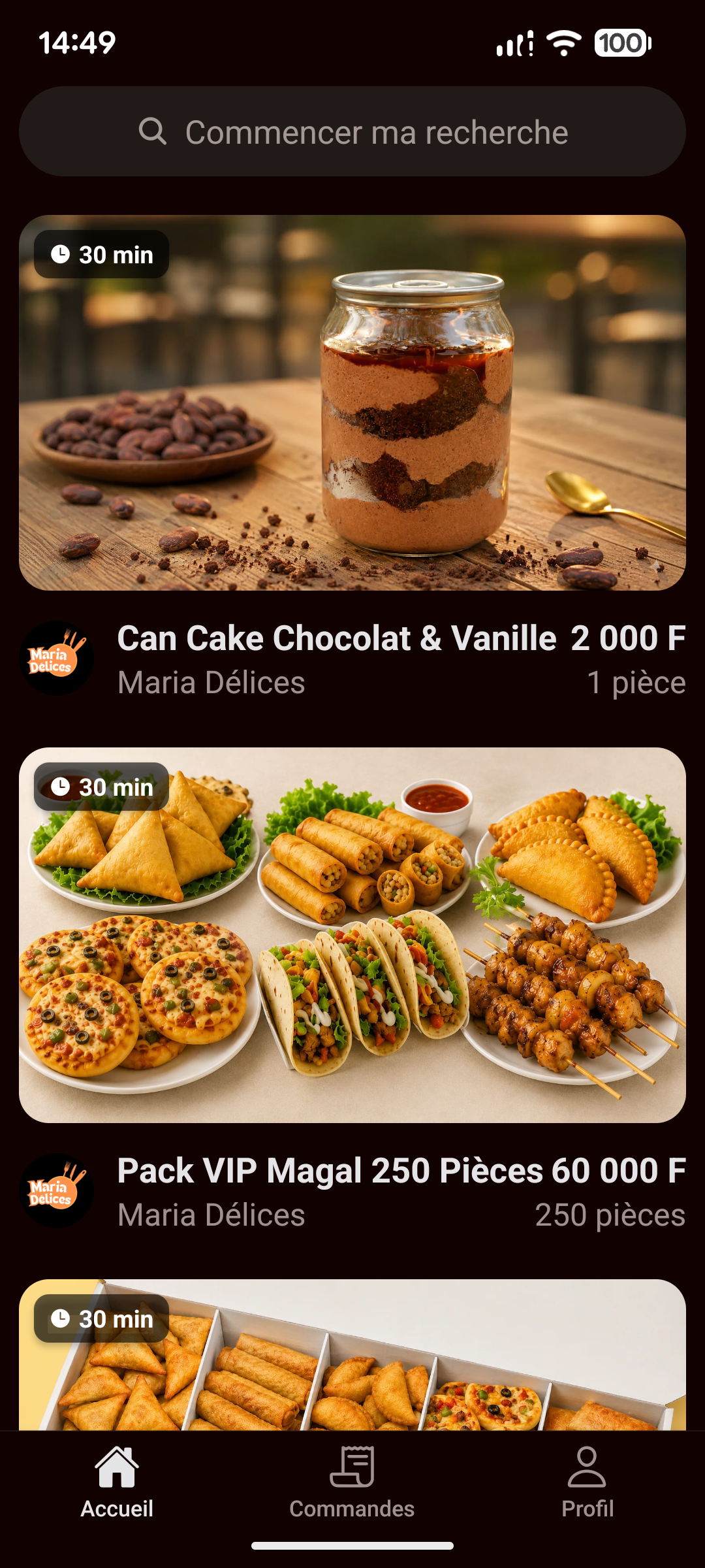 Aperçu de l'application mobile Miam